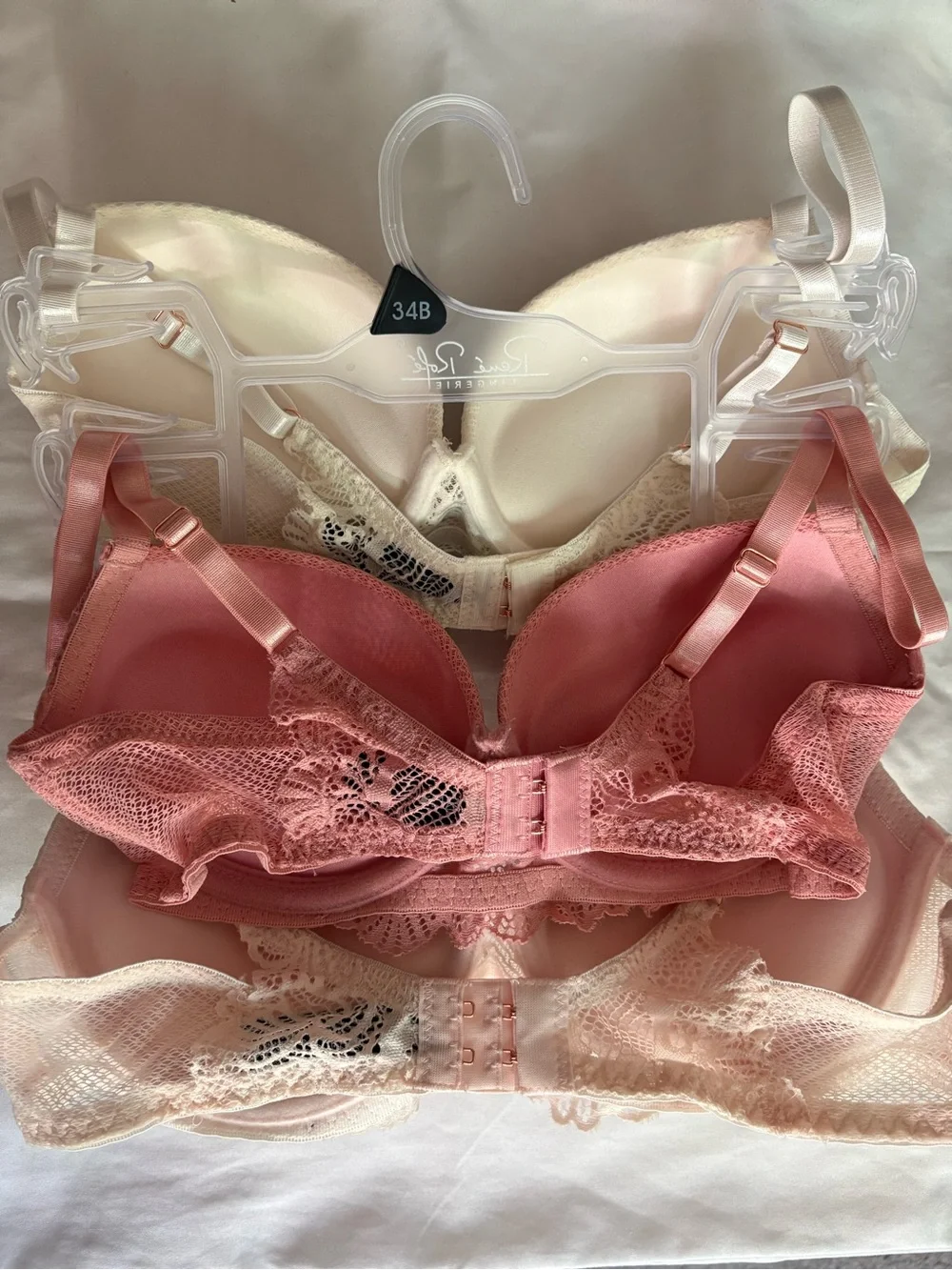 Rene Rofe Lace Push-Up Bra Trio — Ivory, Rose, Blush Size 34B - Picture 2 of 8